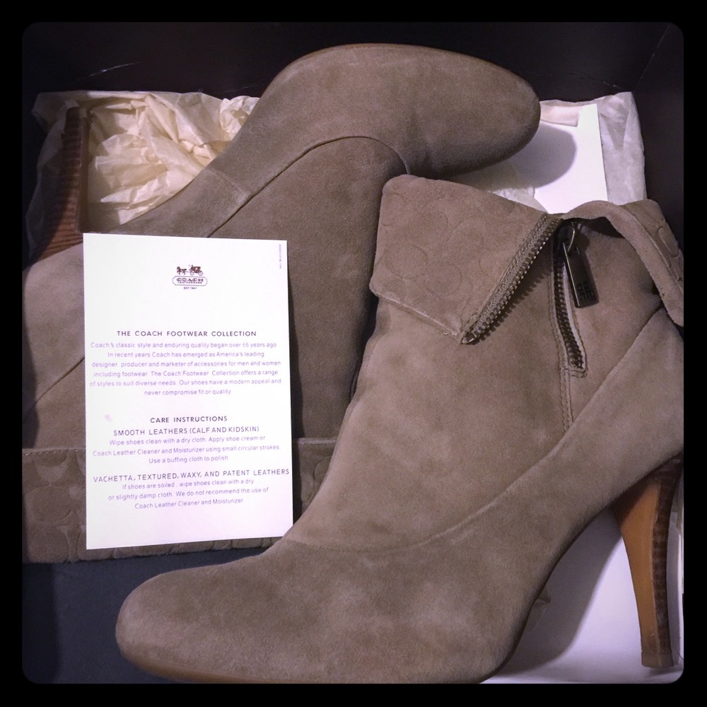 Coach Taupe Ankle Booties Thin Heel