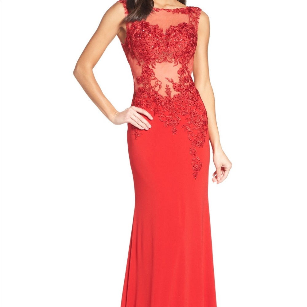 Red lace prom dress