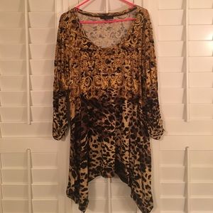 Gold & Brown Print Women's Knit Tunic // XL