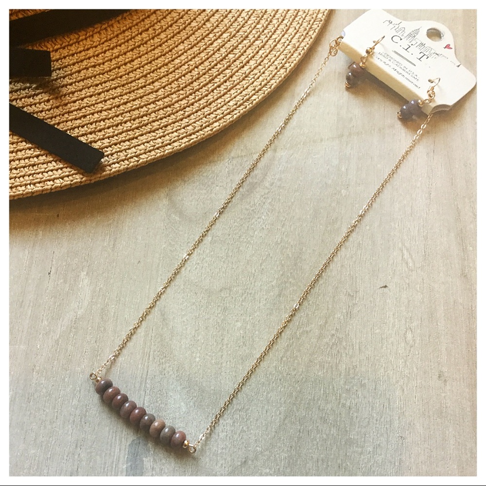 Plum-earth tone bead necklace set - Picture 2 of 2