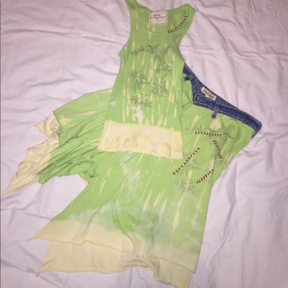 Vibrant lime green skirt and tank top set😍