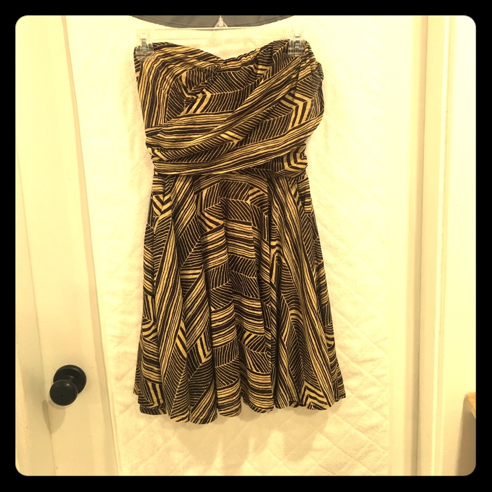 Dark brown and gold/yellow halter babydoll dress