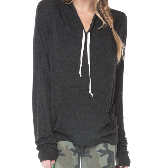 Brandy Melville Charcoal Drawstring Hoodie - Picture 2 of 3