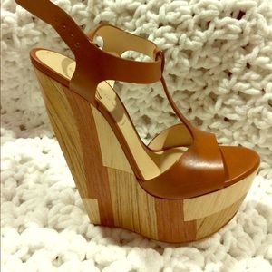 Casadei Wedges T-strap Brown Leather