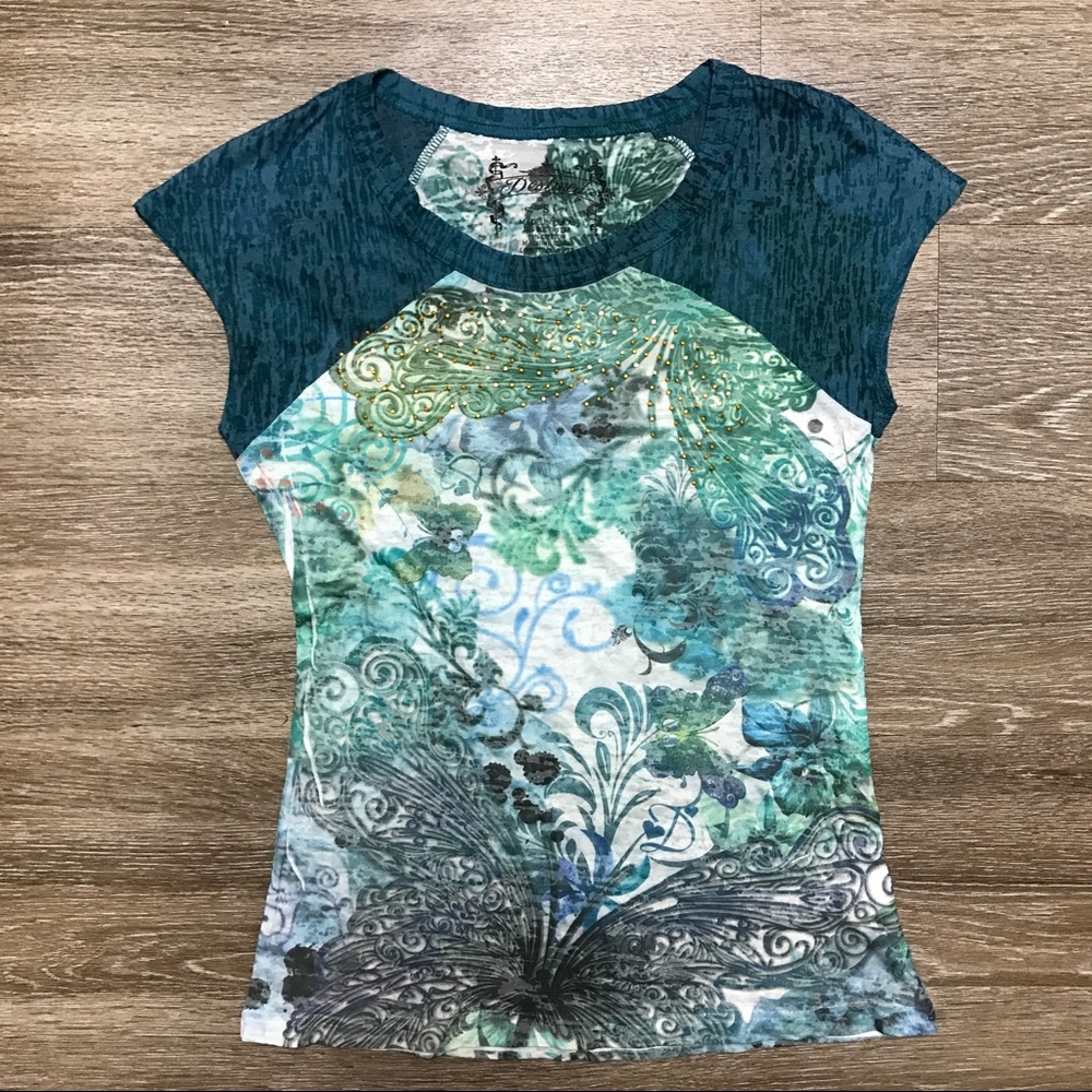 NWOT blue rhinestone bling s/s shirt  small