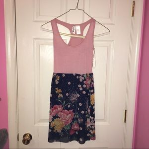 Pink Floral Print Dress with open back