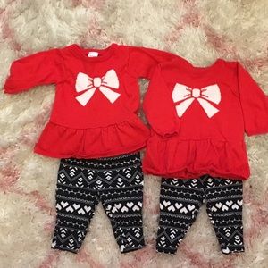Twin Baby Girls - Sweater and Pants Set - 3 months