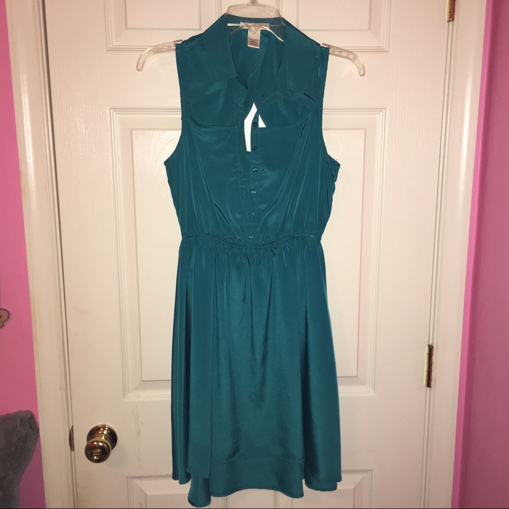 Open Back Turquoise Button Up Dress