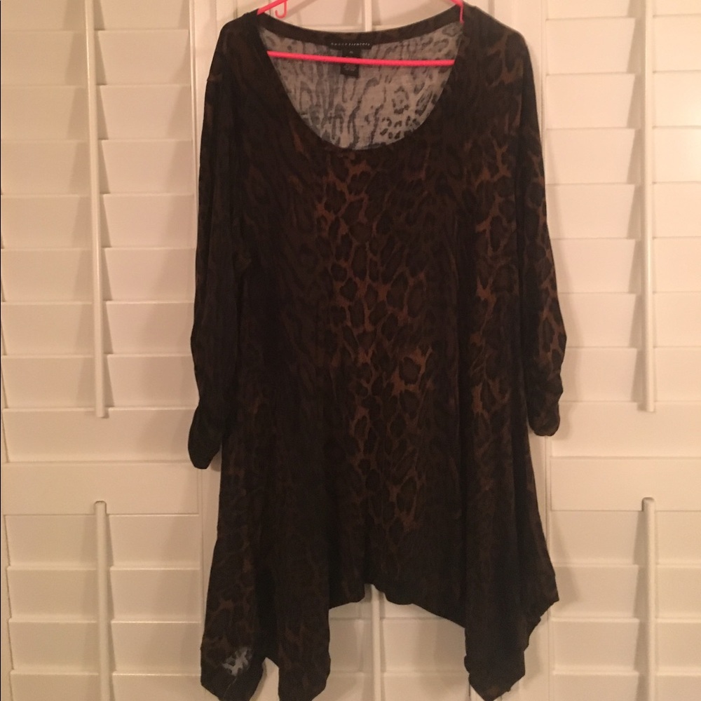 Dark Brown Leopard Print Women's Knit Tunic // XL