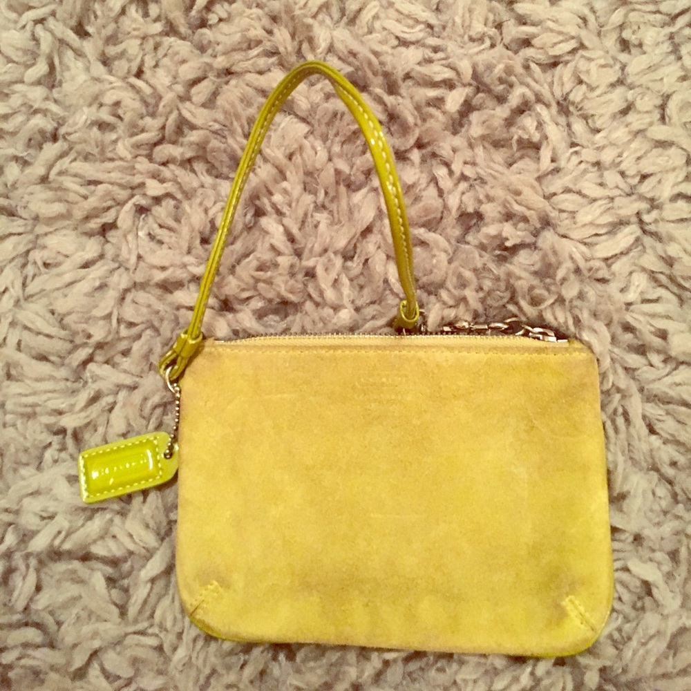 Lime green suede coach wristlet