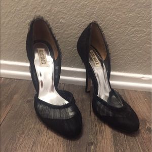 Badgley Mischka black tulle pumps