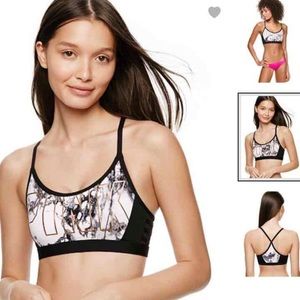 VS PINK Marble Sport Bra Rose Gold Letters
