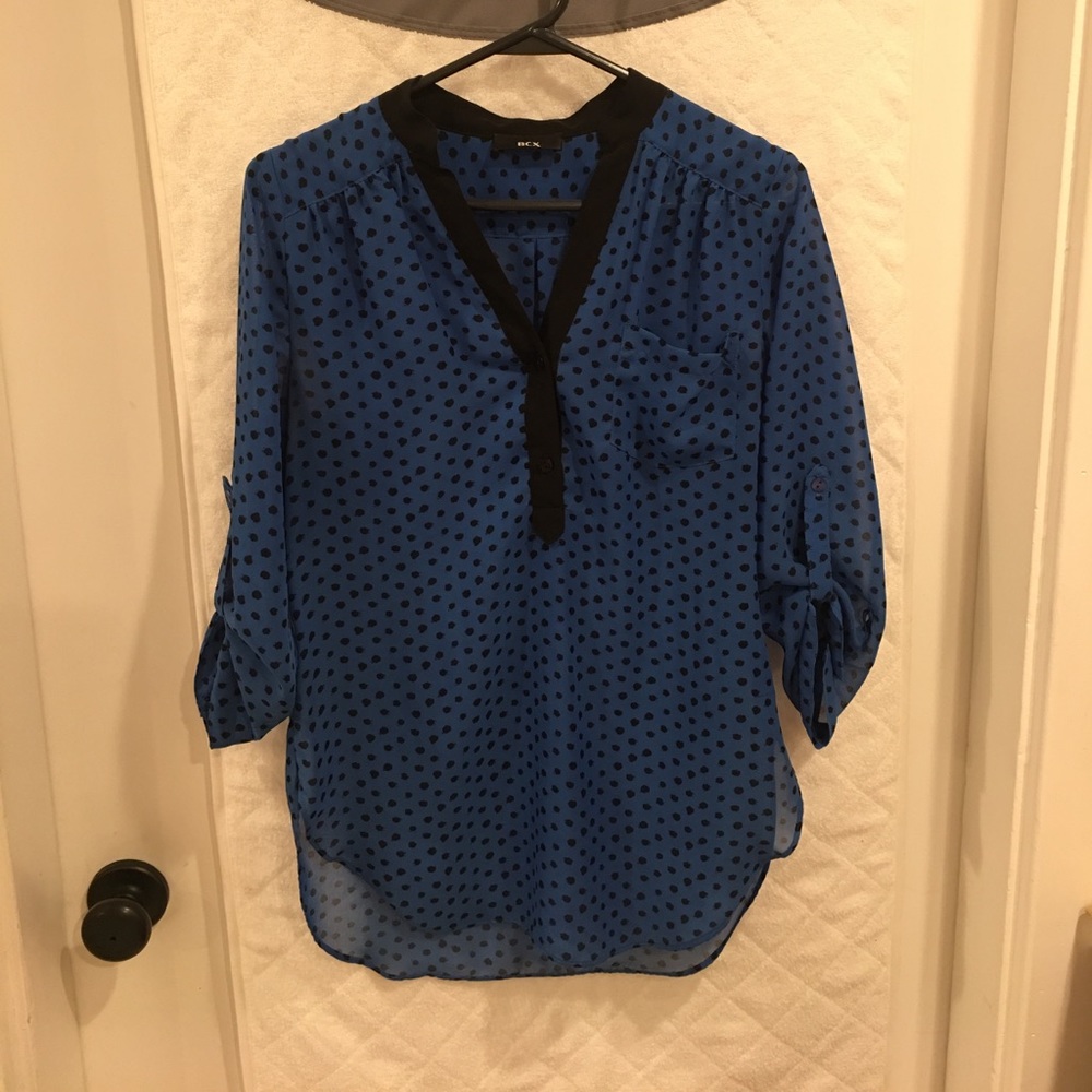 Blue with black polka dot blouse