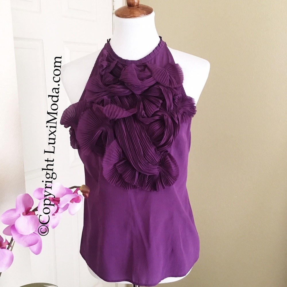 Bebe Flower Purple Halter Silk Top