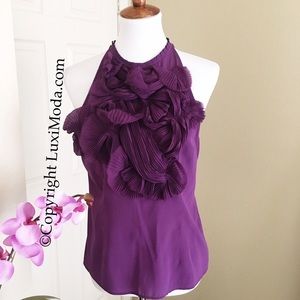 Bebe Flower Purple Halter Silk Top