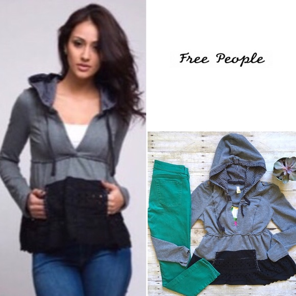 Free People Tops - Free People gray & black hooded pullover