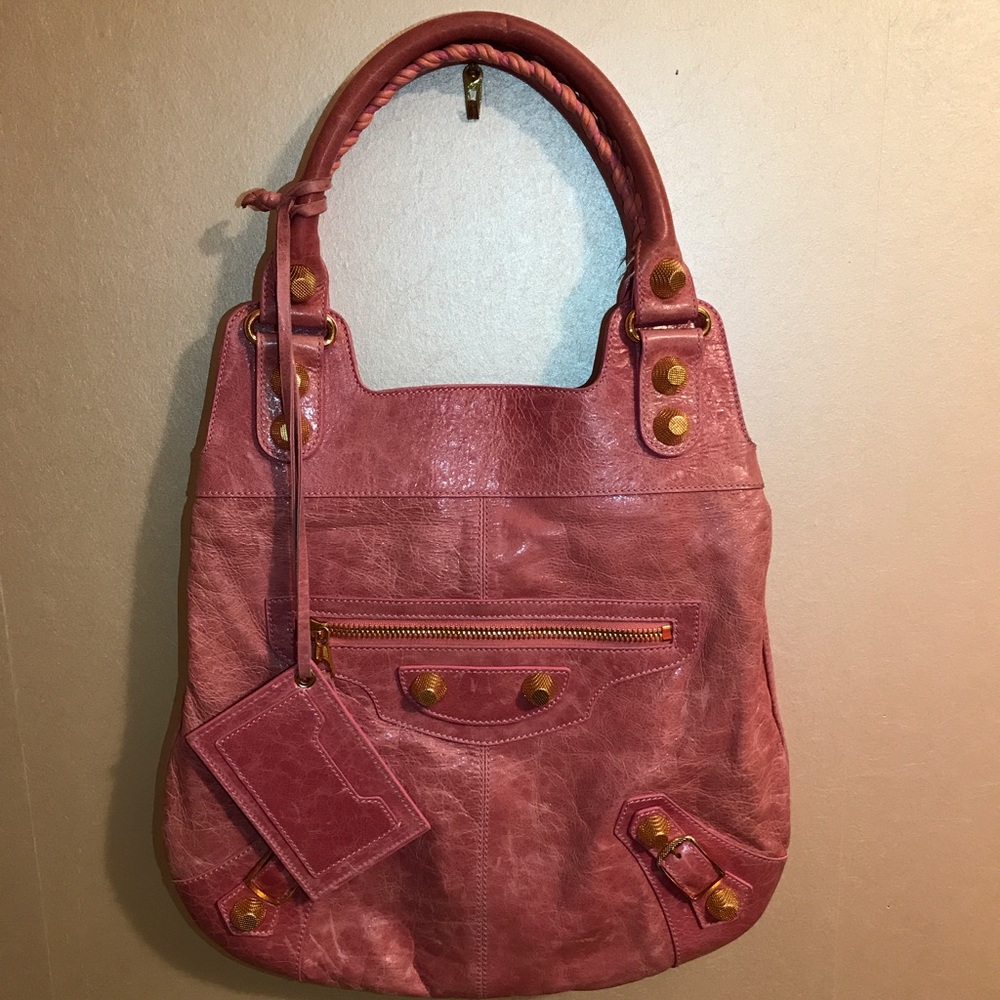 Balenciaga Pink Large Day Bag with Gold Studs