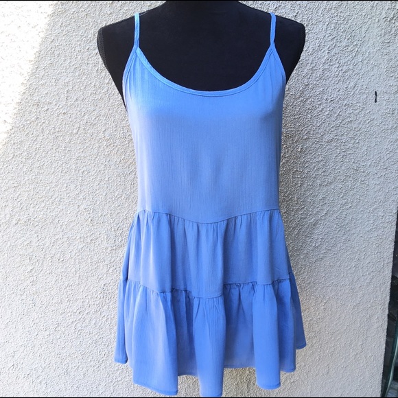 Blue ladder back ruffled sway tank - Picture 2 of 4