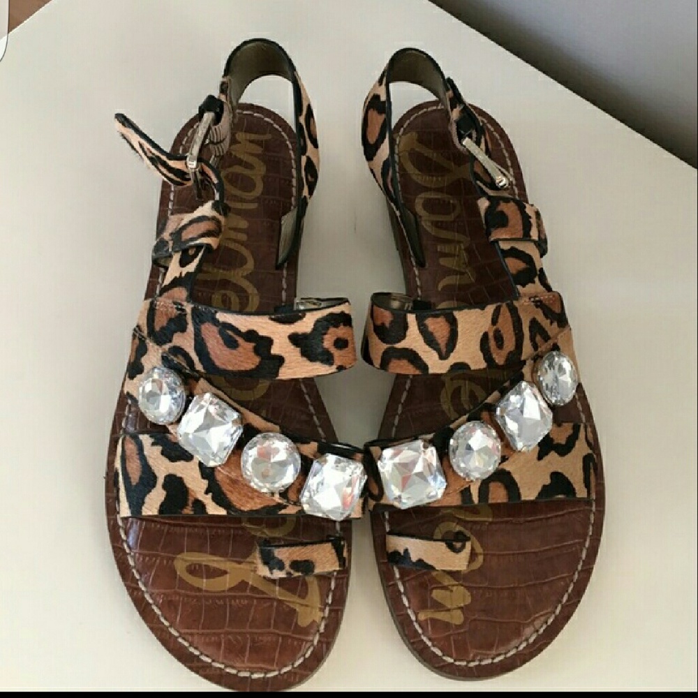 Sam Edelman Calf Hair Leopard Print Sandals 8.5