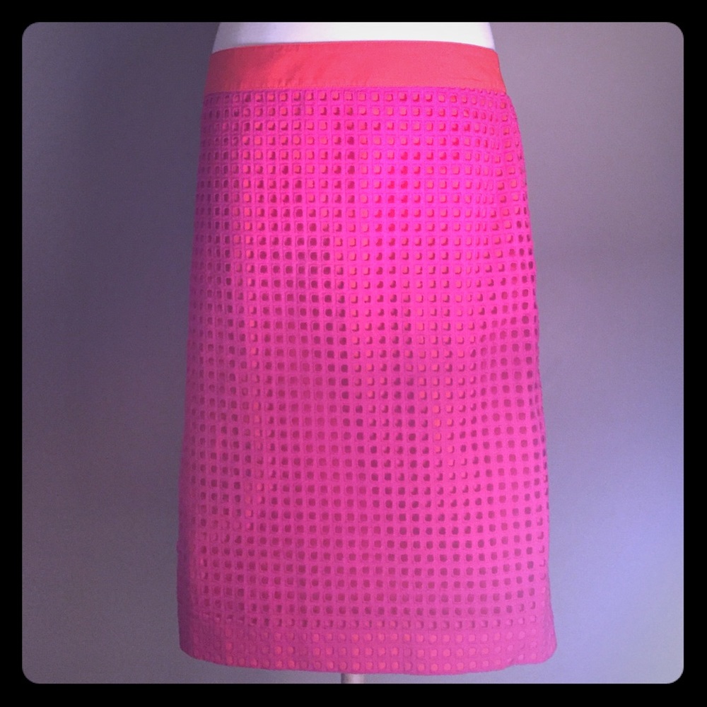 Talbots Orange and Pink Windowpane Eyelet Skirt