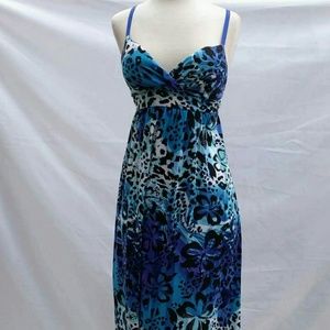 Blue Leopard Spaghetti Strap Dress