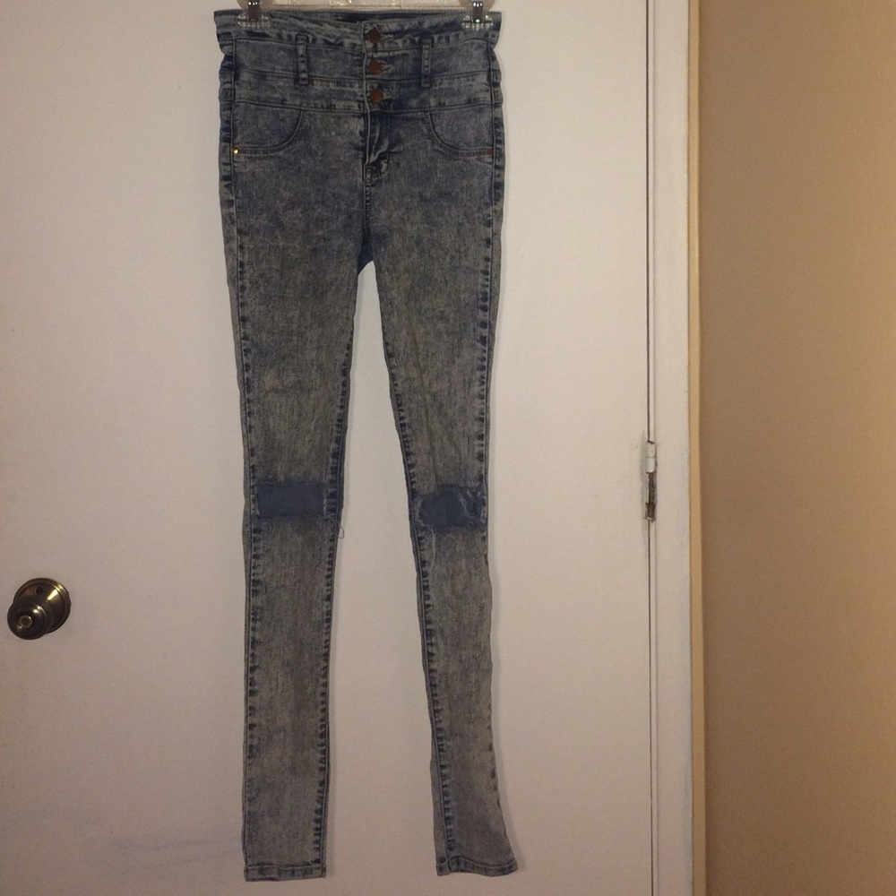 HIGH WAISTED DENIM WASH SKINNY JEANS