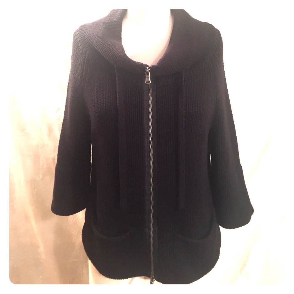 Shae Black Knit Zip Up Sweater
