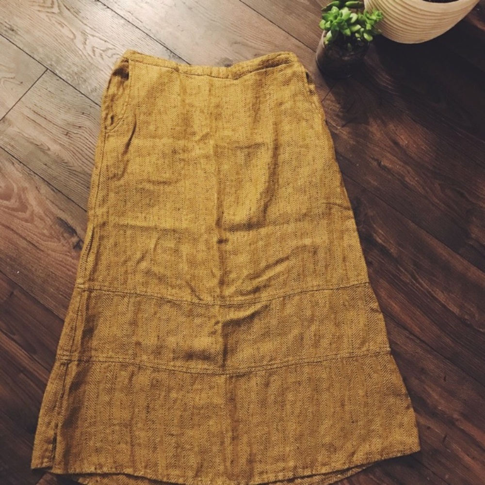 Mustard Yellow Flax Midi Skirt