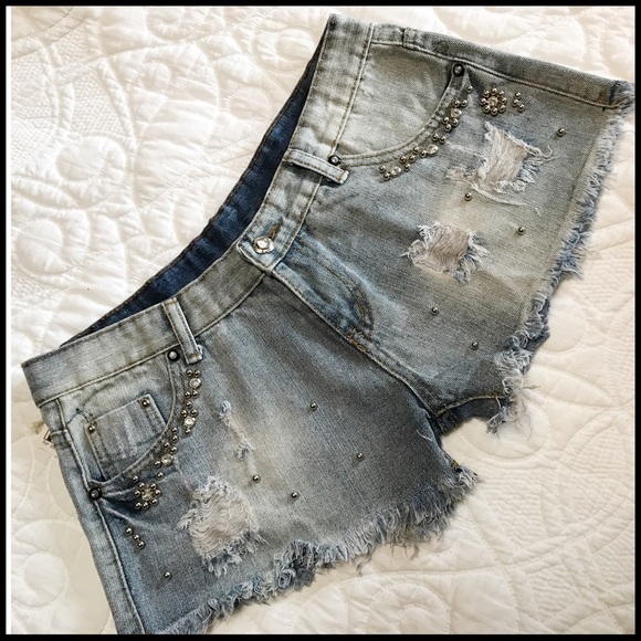 Studded Destroyed Shorts - Picture 2 of 8