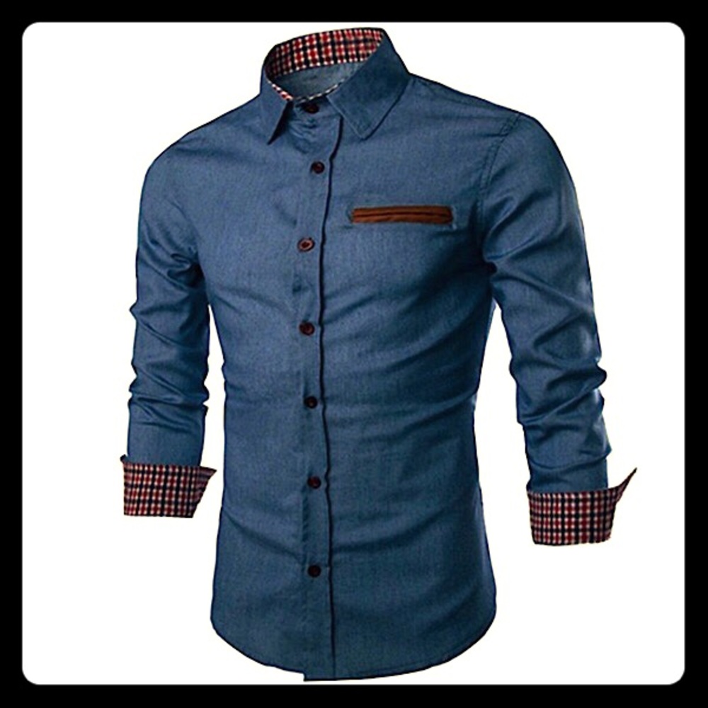 Men's Casual Denim Buttoned Down Shirt