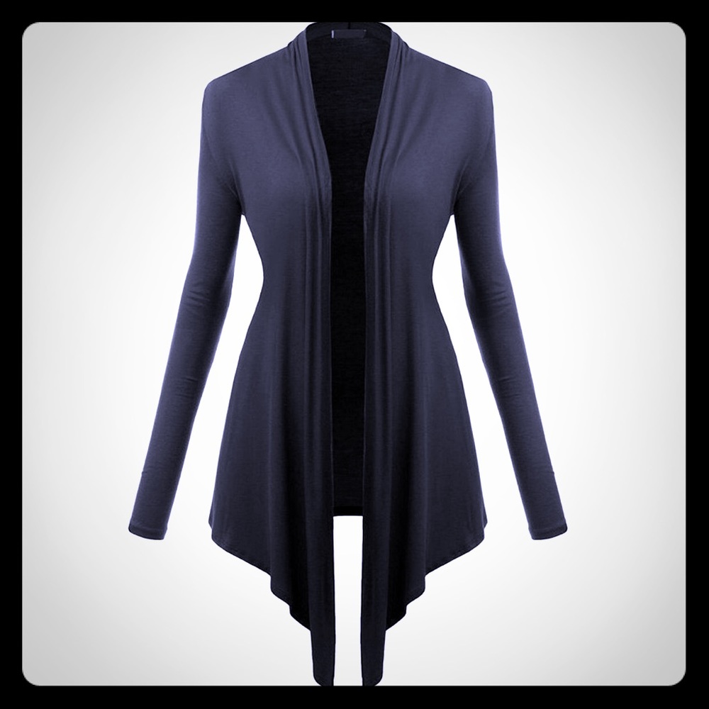 Long Sleeved Open Front Draped Cardigan