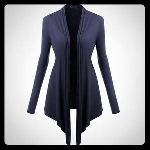 Long Sleeved Open Front Draped Cardigan
