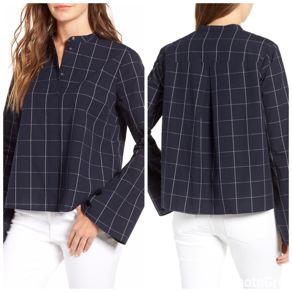 Madewell Windowpane bell sleeve shirt NWOT