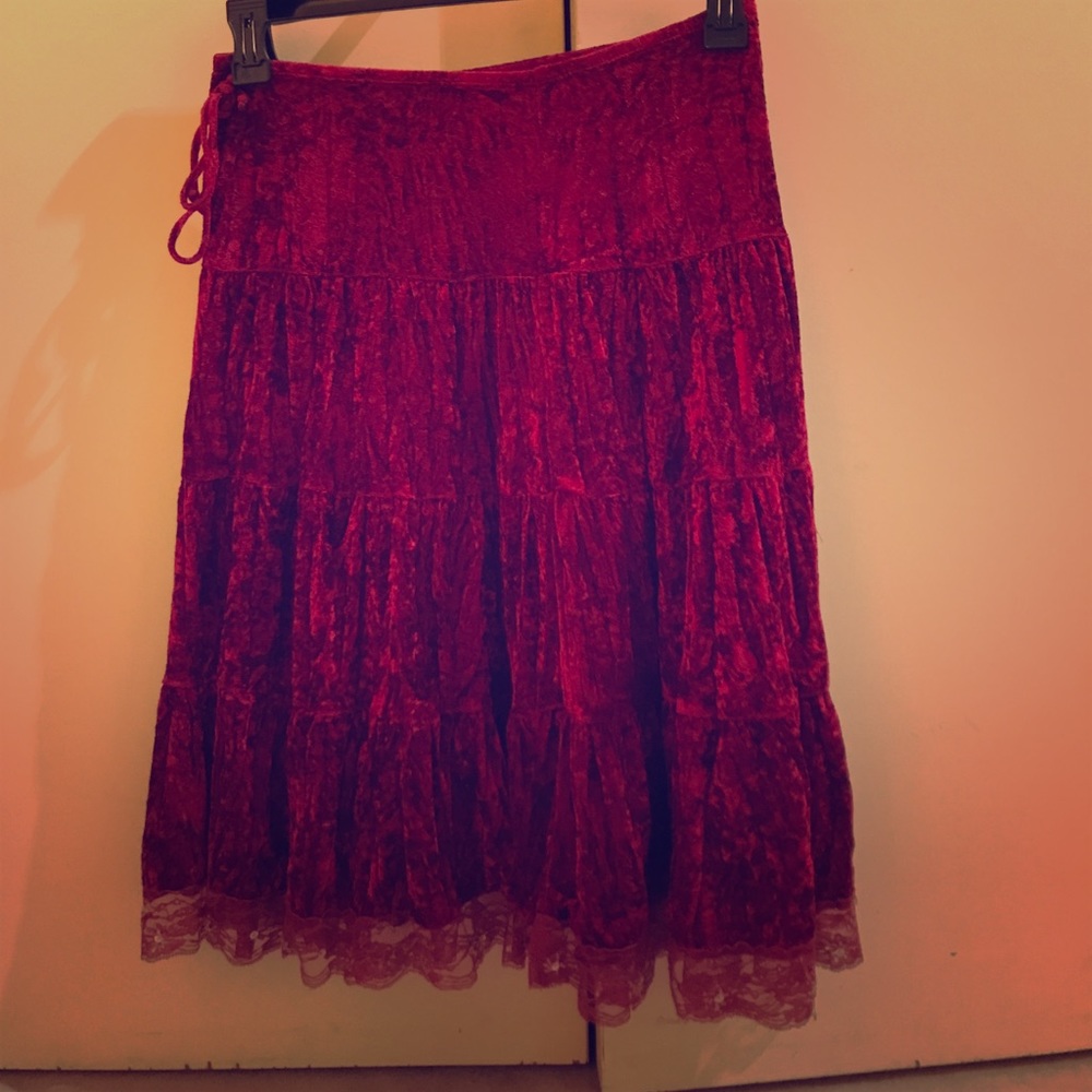 Red velvet knee length skirt