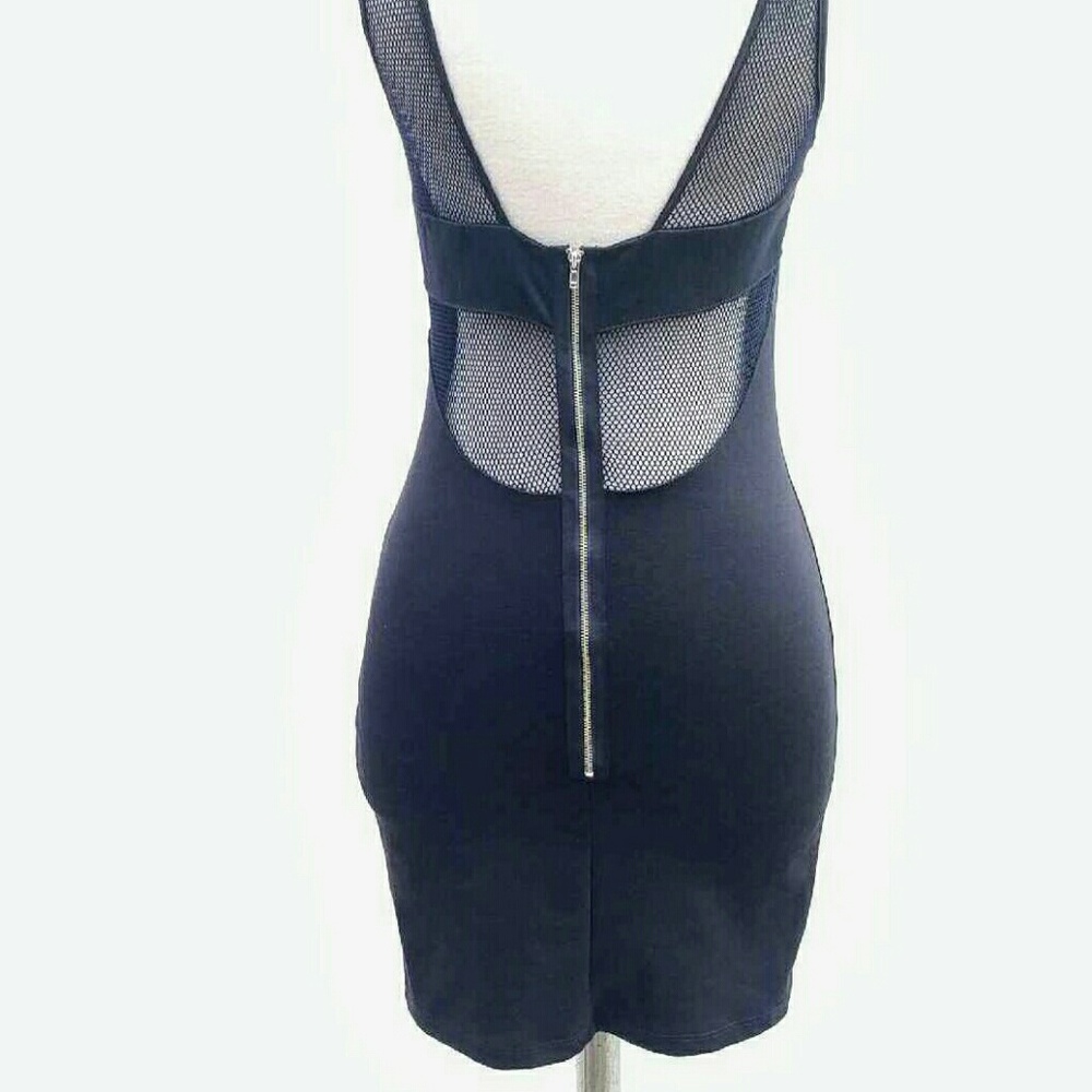 Black Mini Dress with fishnet patchwork