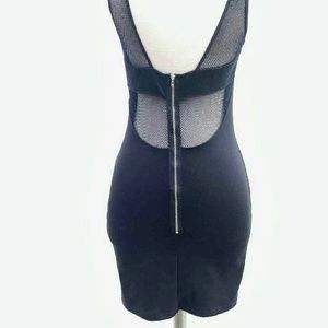 Black Mini Dress with fishnet patchwork