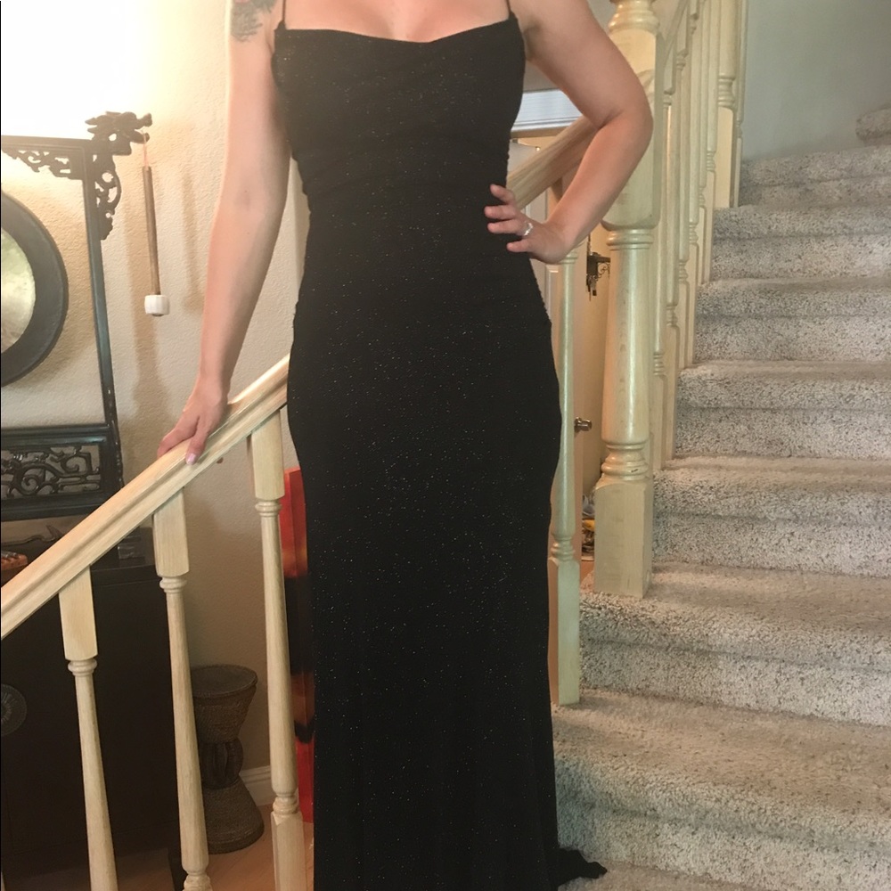 Sparkling black floor length slinky gown