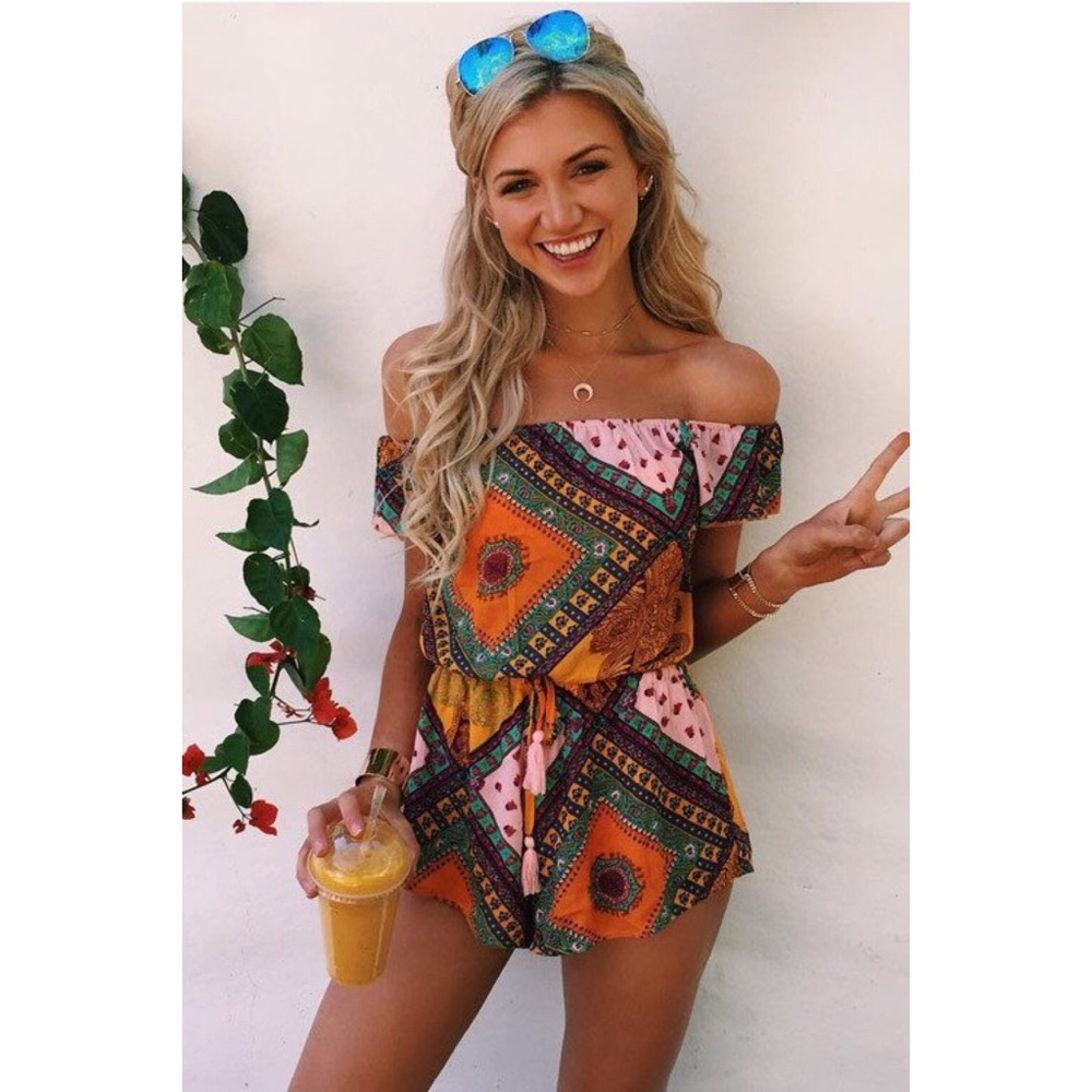 Off the Shoulder Floral Bohemian Romper