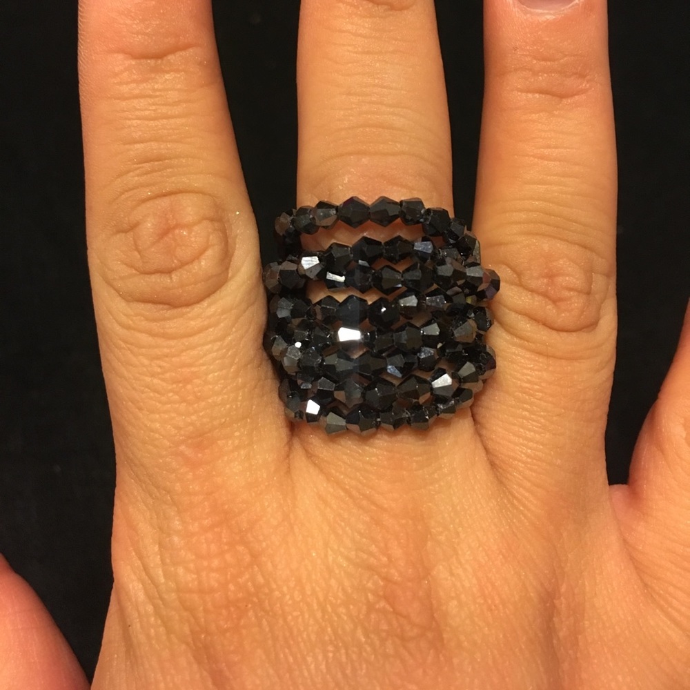 Navy Beaded Ring