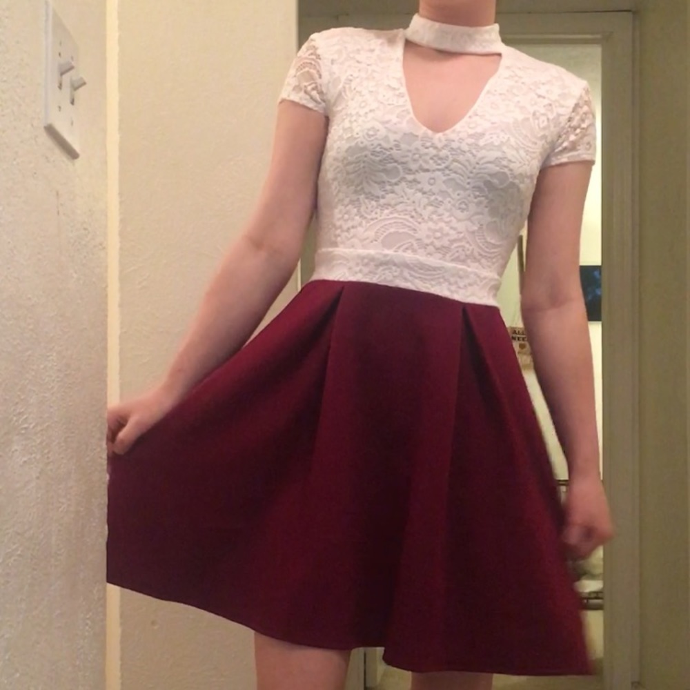 Burgundy and white dress