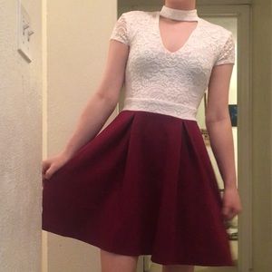 Burgundy and white dress