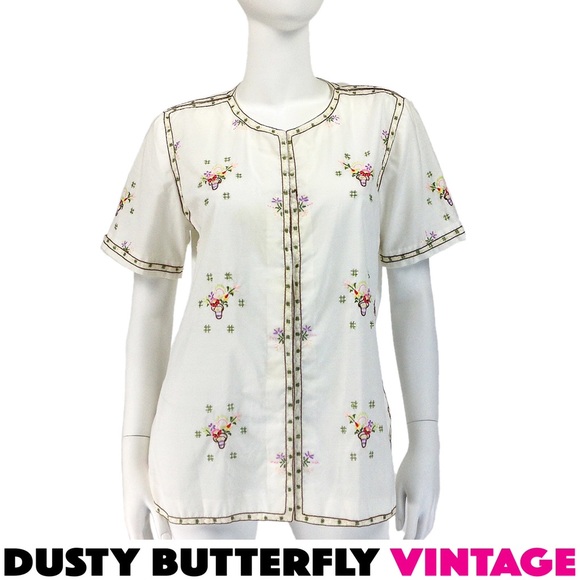 SOLD! VINTAGE 70s CHINOISERIE BLOUSE Hand-Embroide - Picture 1 of 5