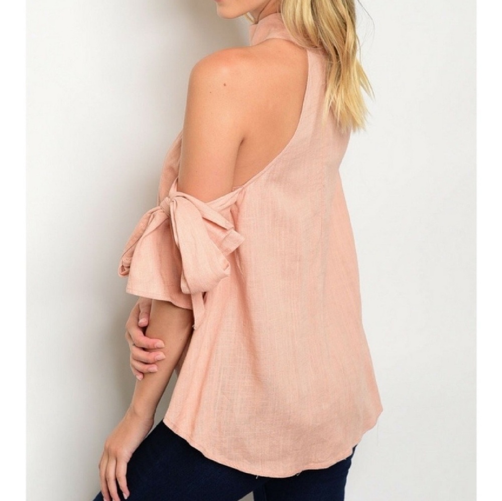Pink Cold Shoulder Choker Top - Picture 2 of 2
