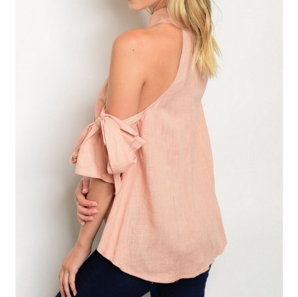 Pink Cold Shoulder Choker Top - Picture 2 of 2