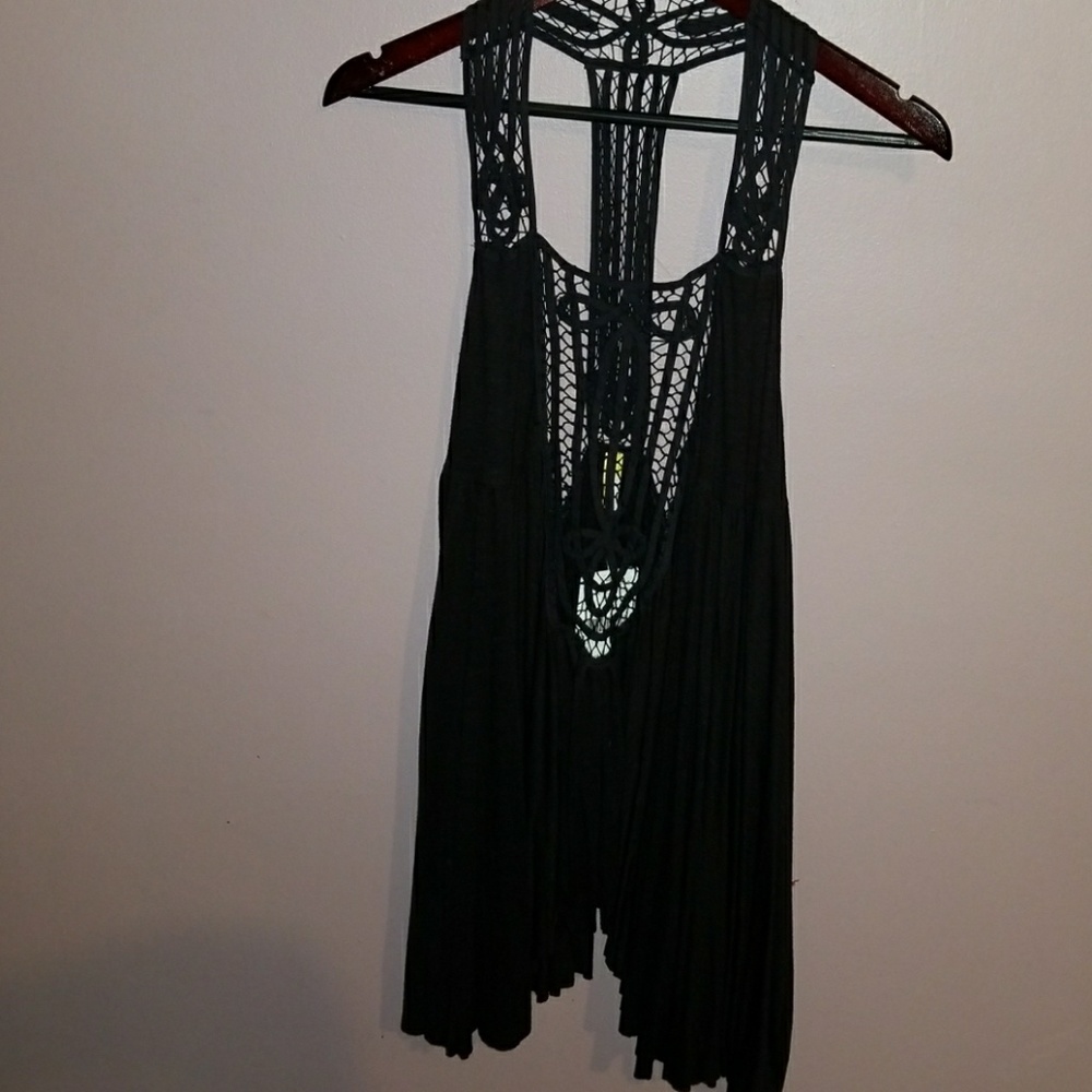 NWT Free People black lace t-back swing tank/tunic