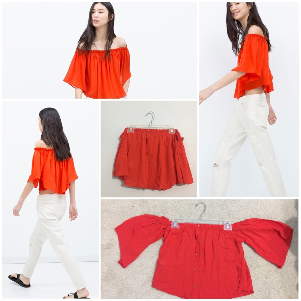 Zara Trafaulic off shoulder red top