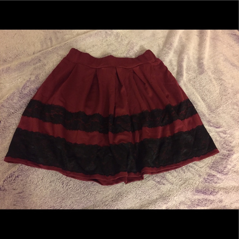 NWOT burgundy skirt with black lace
