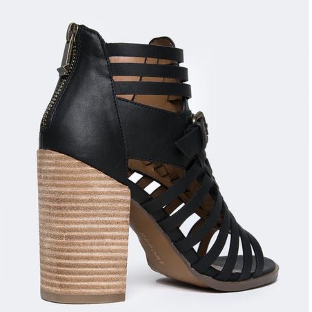 Black Chunky Heel Strappy Gladiator Sandal Bootie - Picture 4 of 4