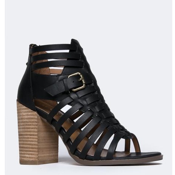 Black Chunky Heel Strappy Gladiator Sandal Bootie - Picture 3 of 4