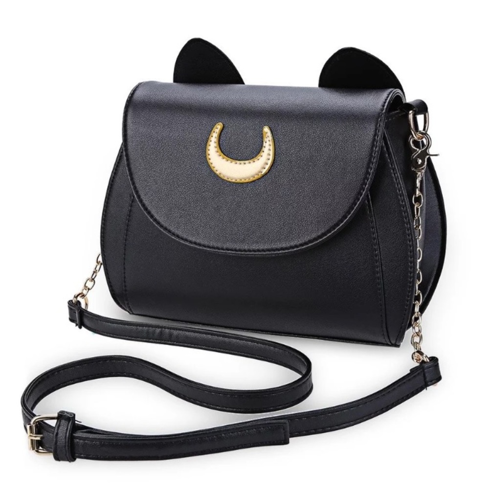 Black Vegan Leather Luna Cat Ears cross body